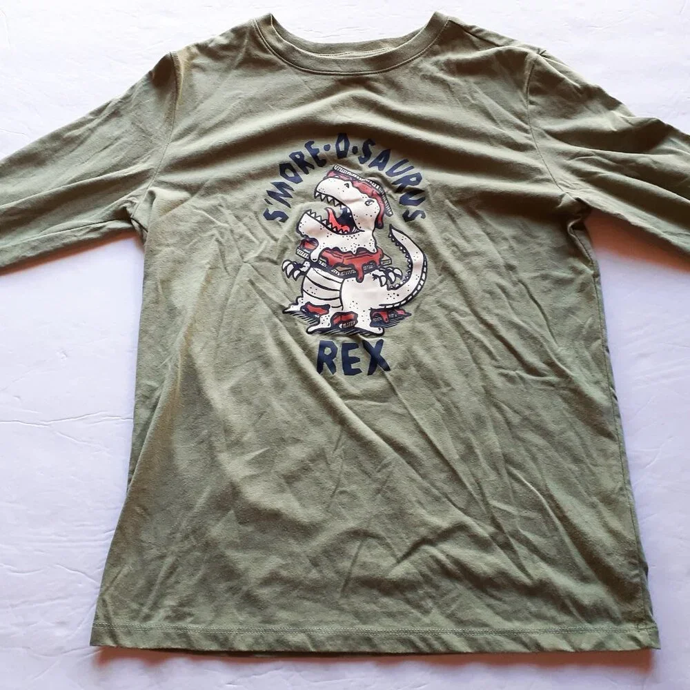 Cat & Jack Boys T-Shirt Dinosaur Long Sleeve Green Large 12-14